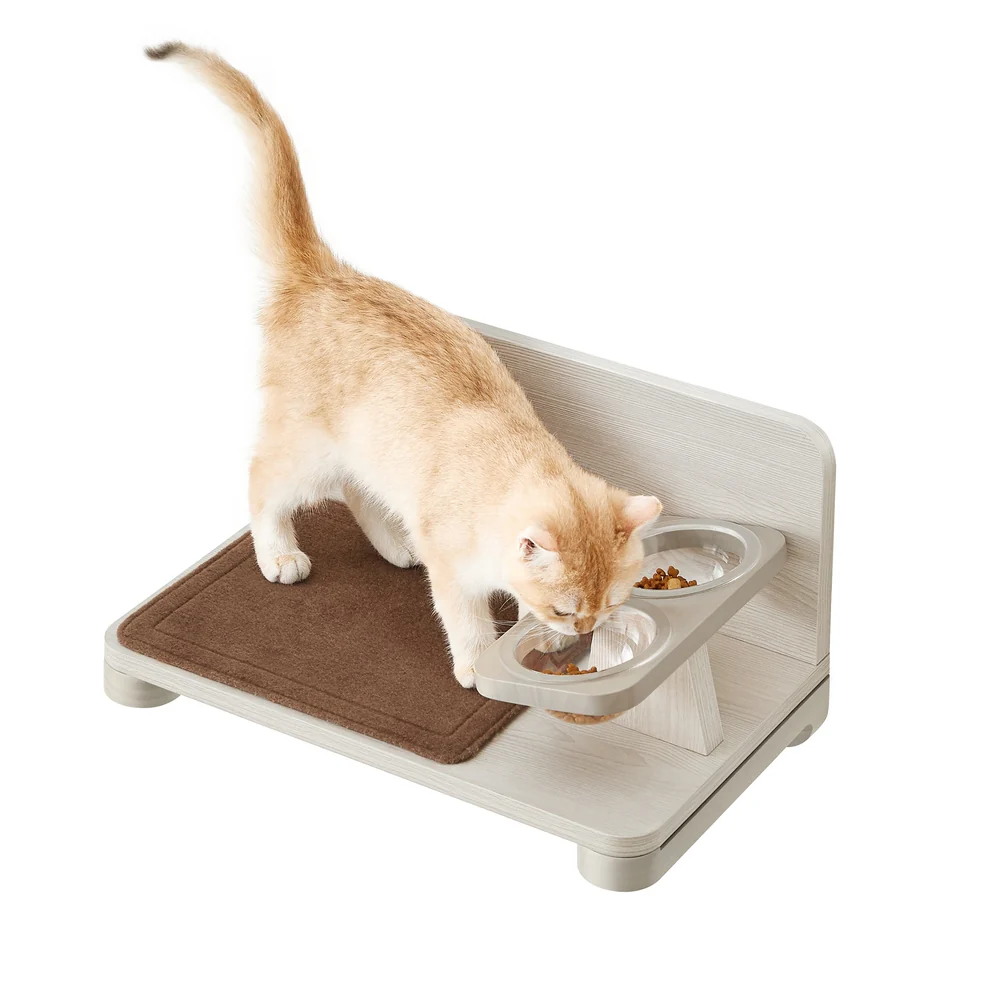 Wall-Mounted Cat Food Station with Elevated Bowls