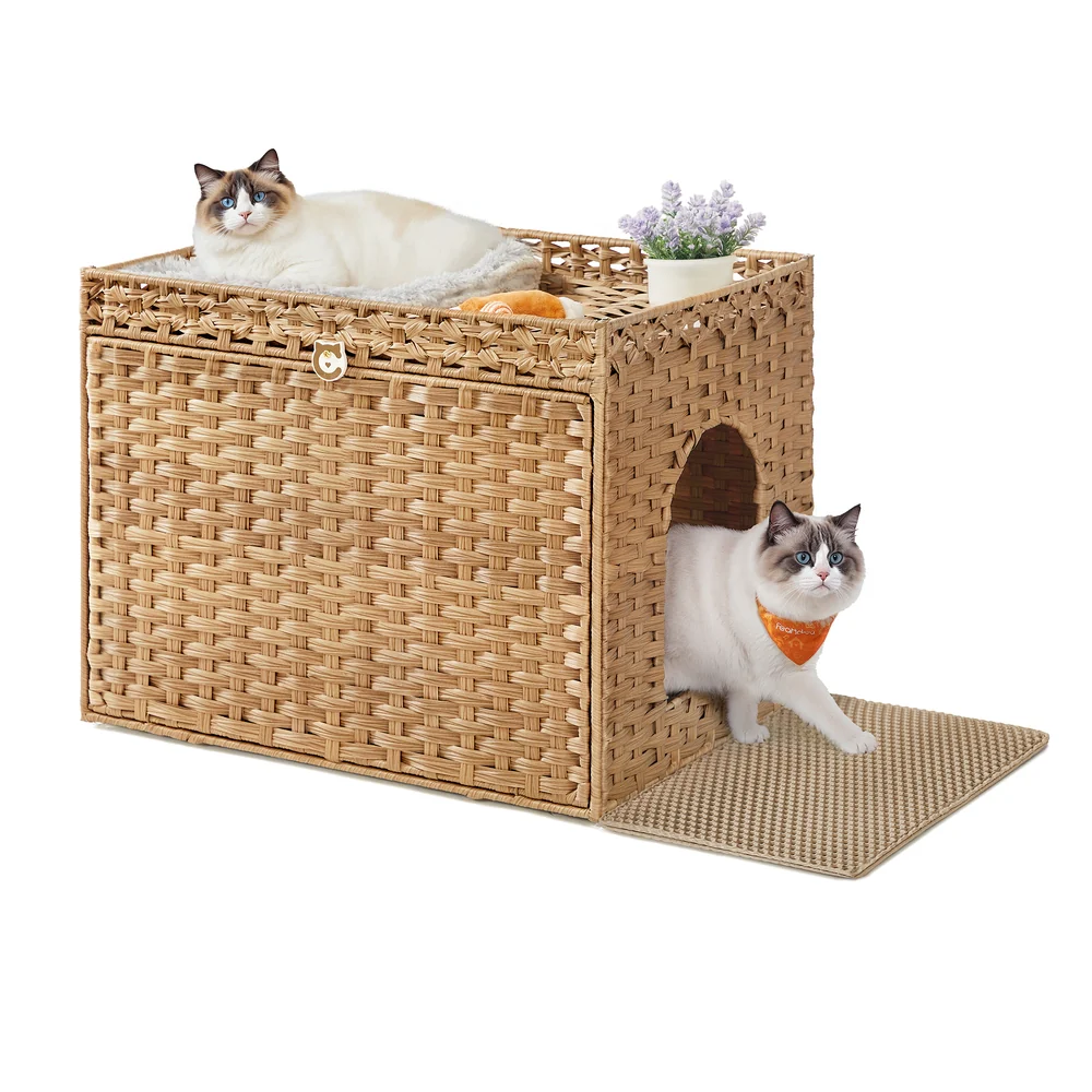 Cat Litter Box Enclosure with Extra Litter Mat and Removable Washable Tray