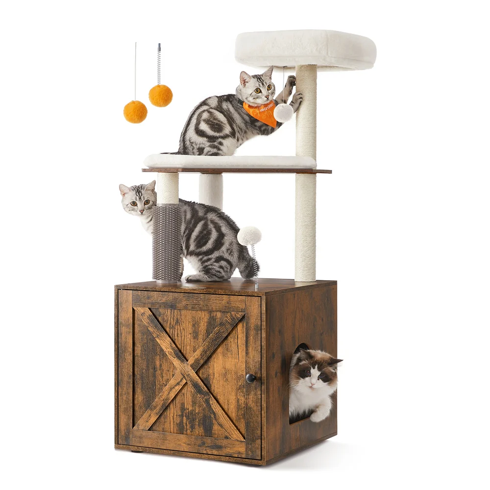 Litter Box Enclosure with Scratching Mat