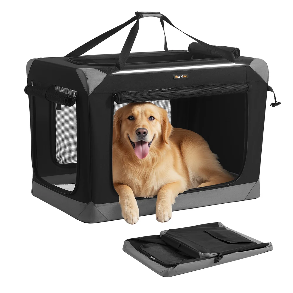 Collapsible fabric dog crate with mesh doors for travel - Image 3
