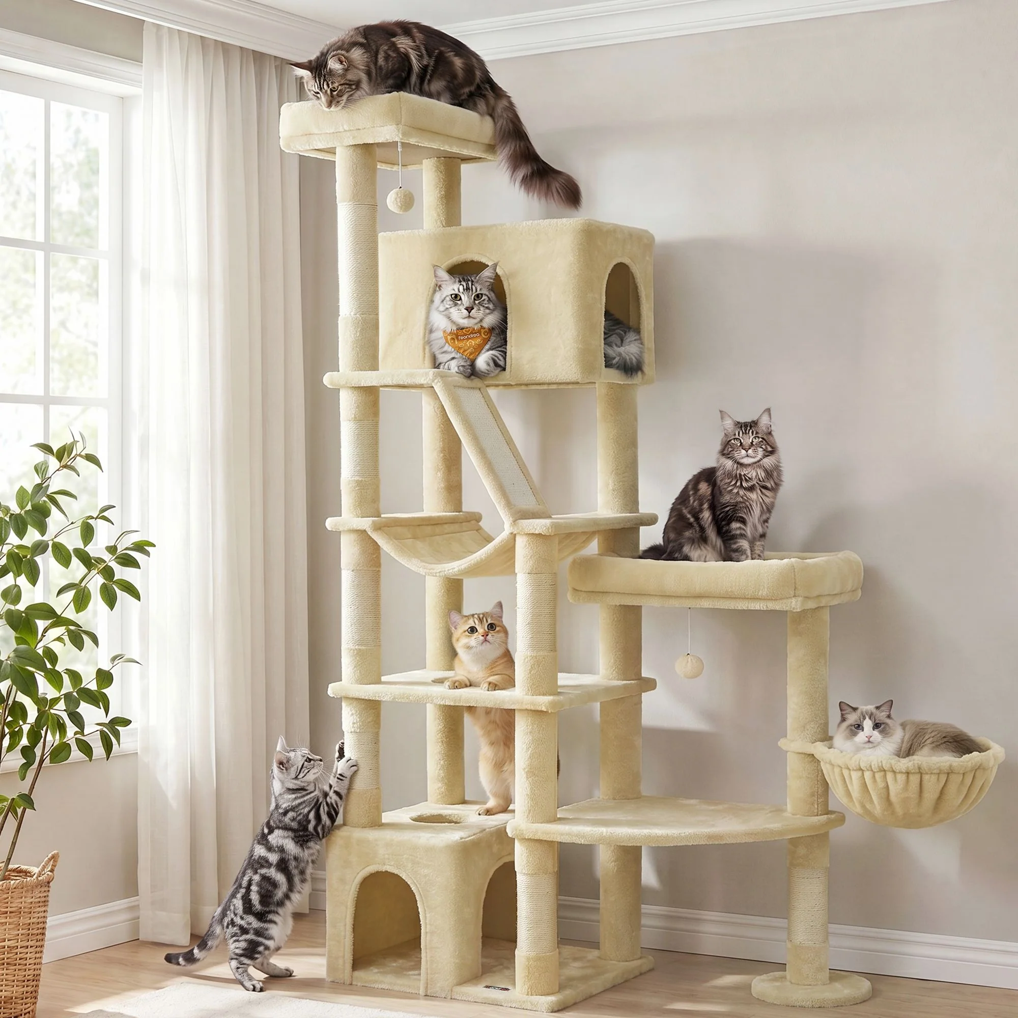 Feandrea 74.1-Inch Cat Tree Tower for Indoor Extra Large Cats, with Scratching Posts - Image 3