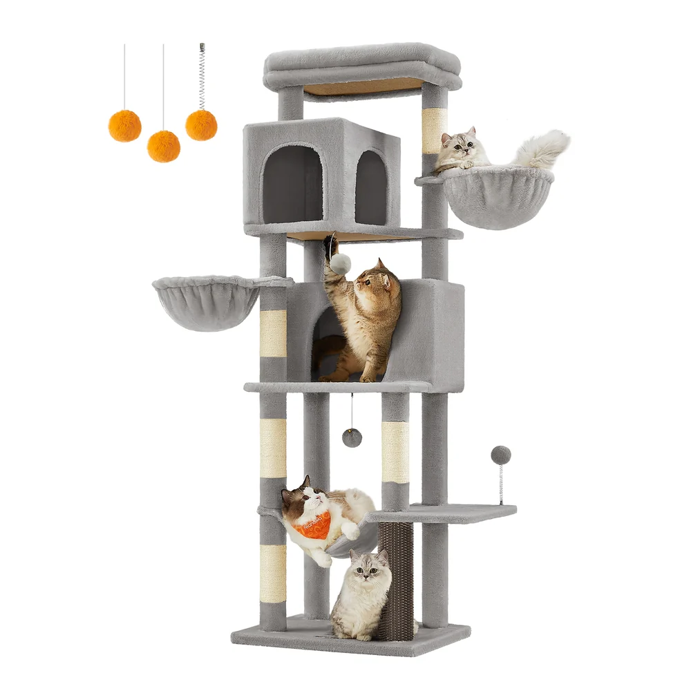 69-Inch Tall Cat Tower with 2 Caves