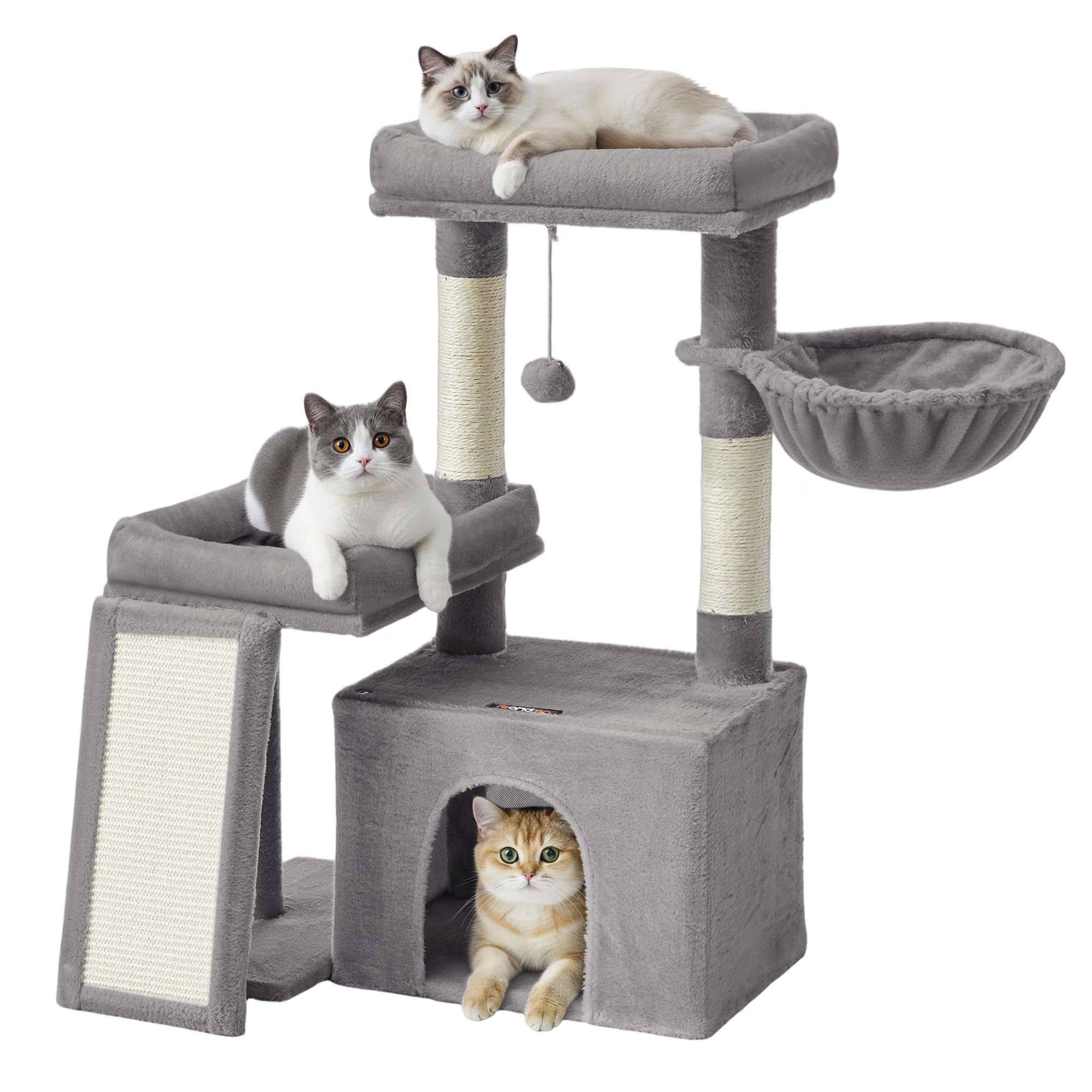 Feandrea Cat Tree, Cat Tower Condo with Scratching Posts and Ramp