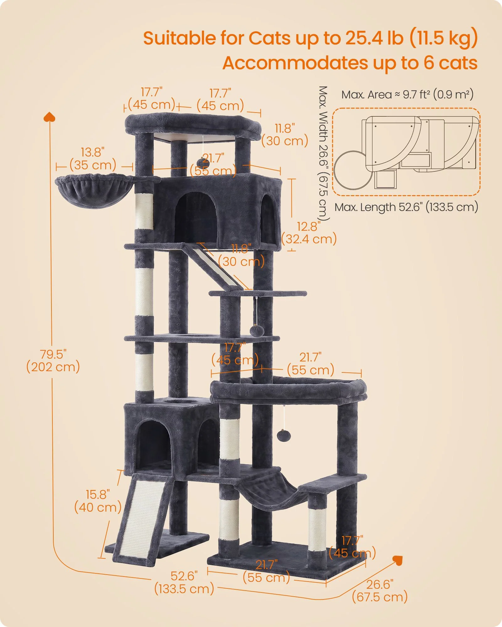 Feandrea Multi-Level Cat Tree for Large Cats - Image 2