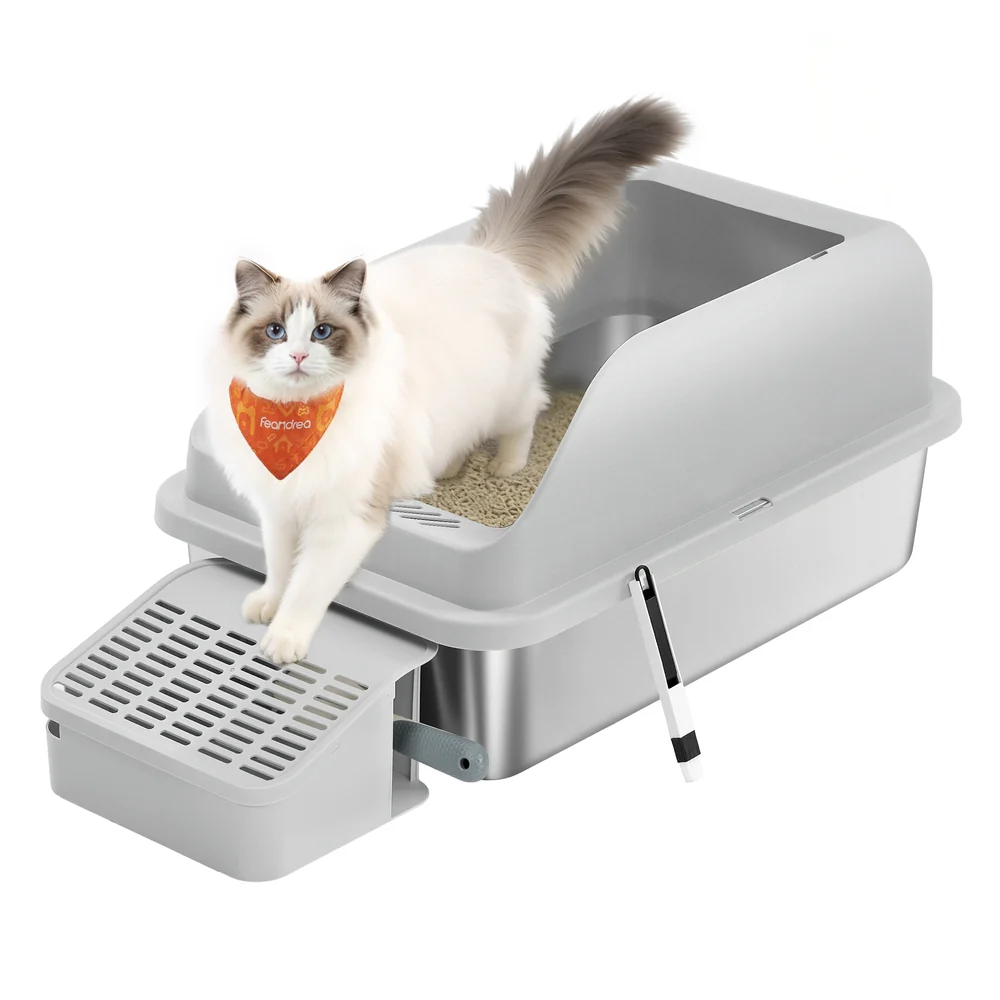 Feandrea Stainless Steel Cat Litter Box with Open Top - Image 2