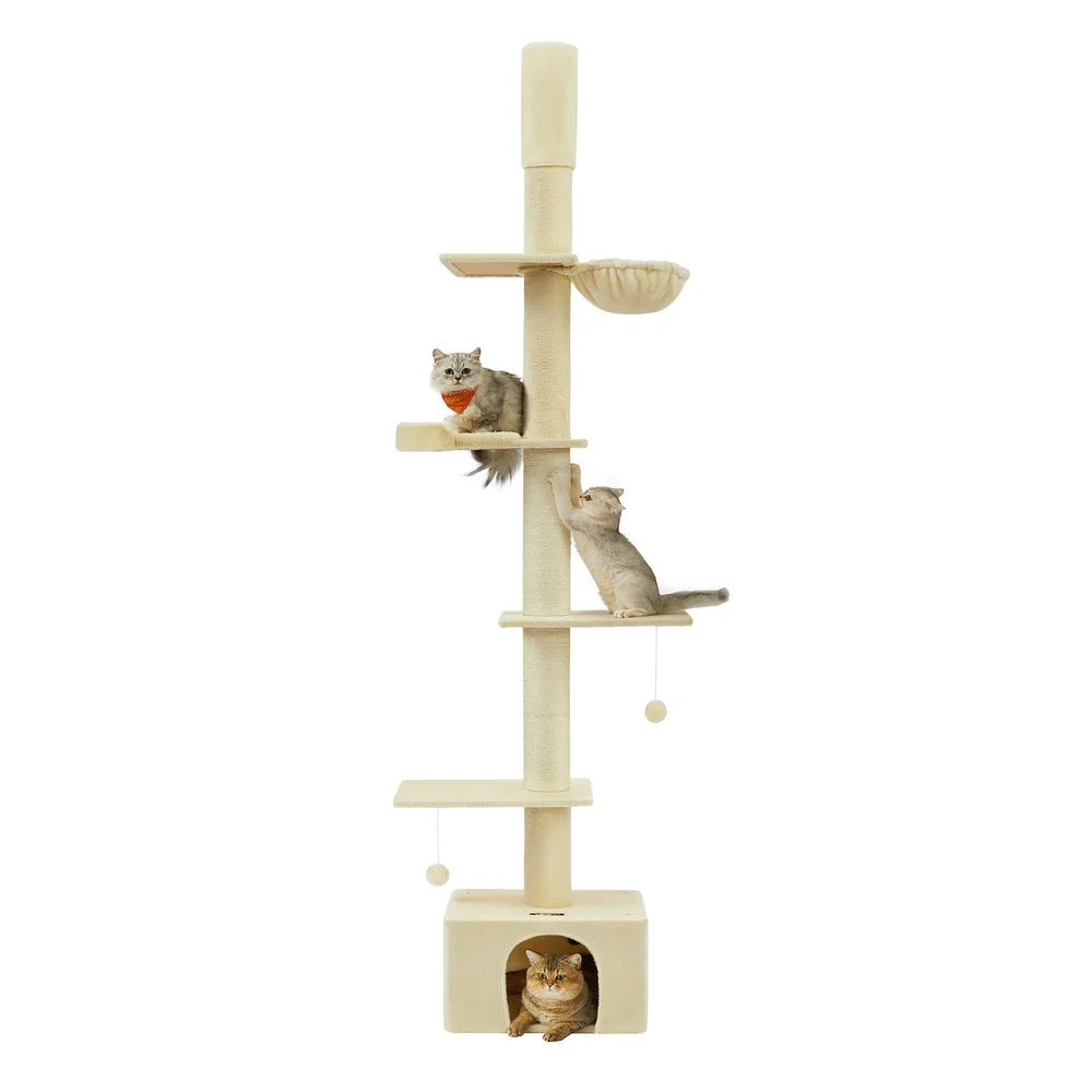 Floor to Ceiling Cat Tree, 91-115 Inches Height Adjustable Cat Tower - Image 2