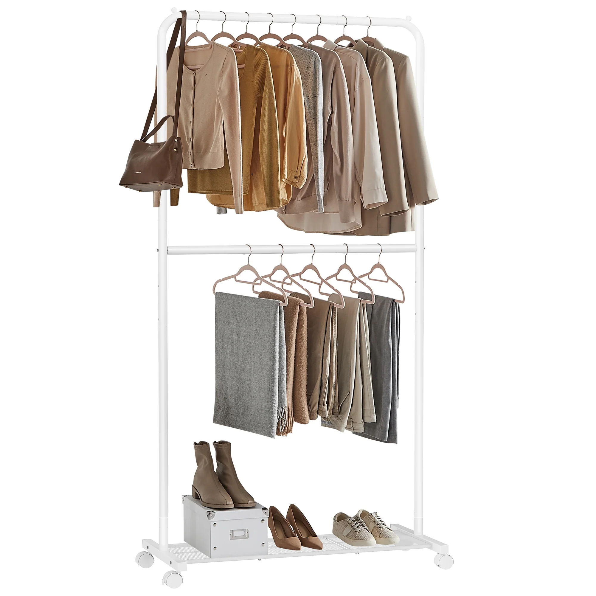 36" Wide Double-Rod Garment Rack on Wheels