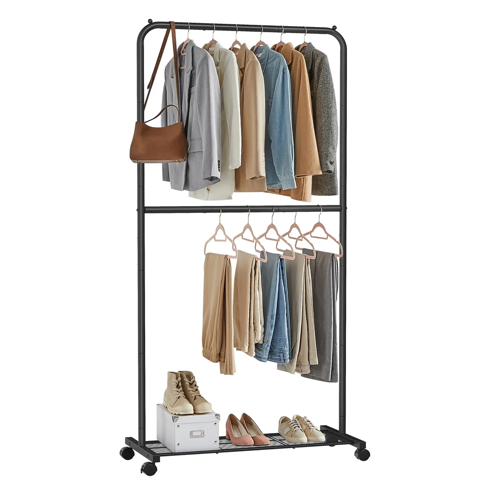 36" Wide Double-Rod Garment Rack on Wheels - Image 2