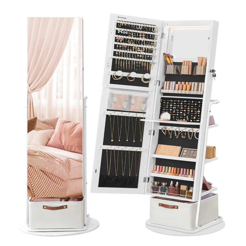 360° Swivel Mirrored Jewelry Cabinet with Lights