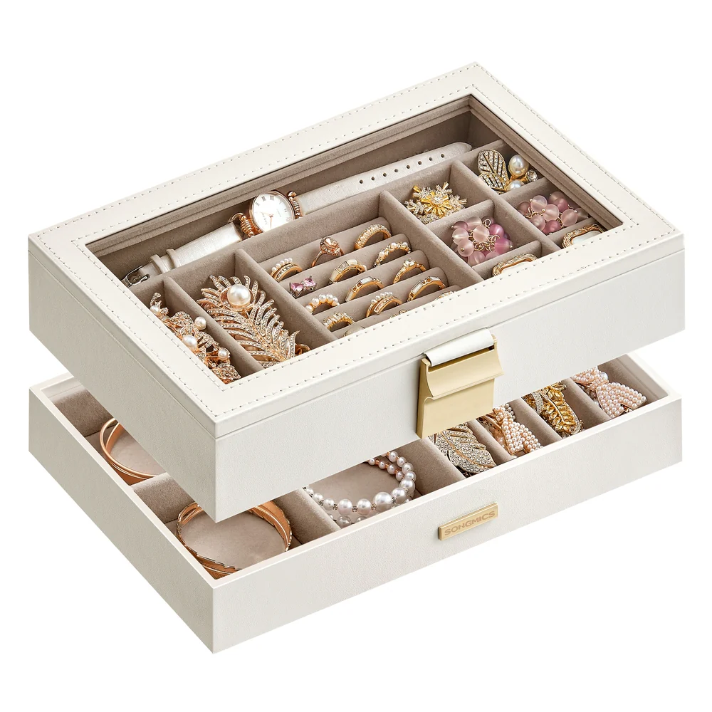 Stackable Jewelry Trays with Glass Lid
