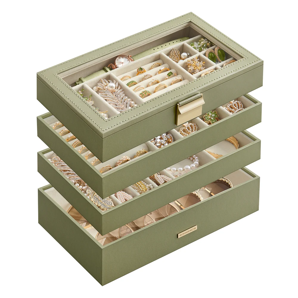 Stackable Jewelry Trays with Glass Lid - Image 3