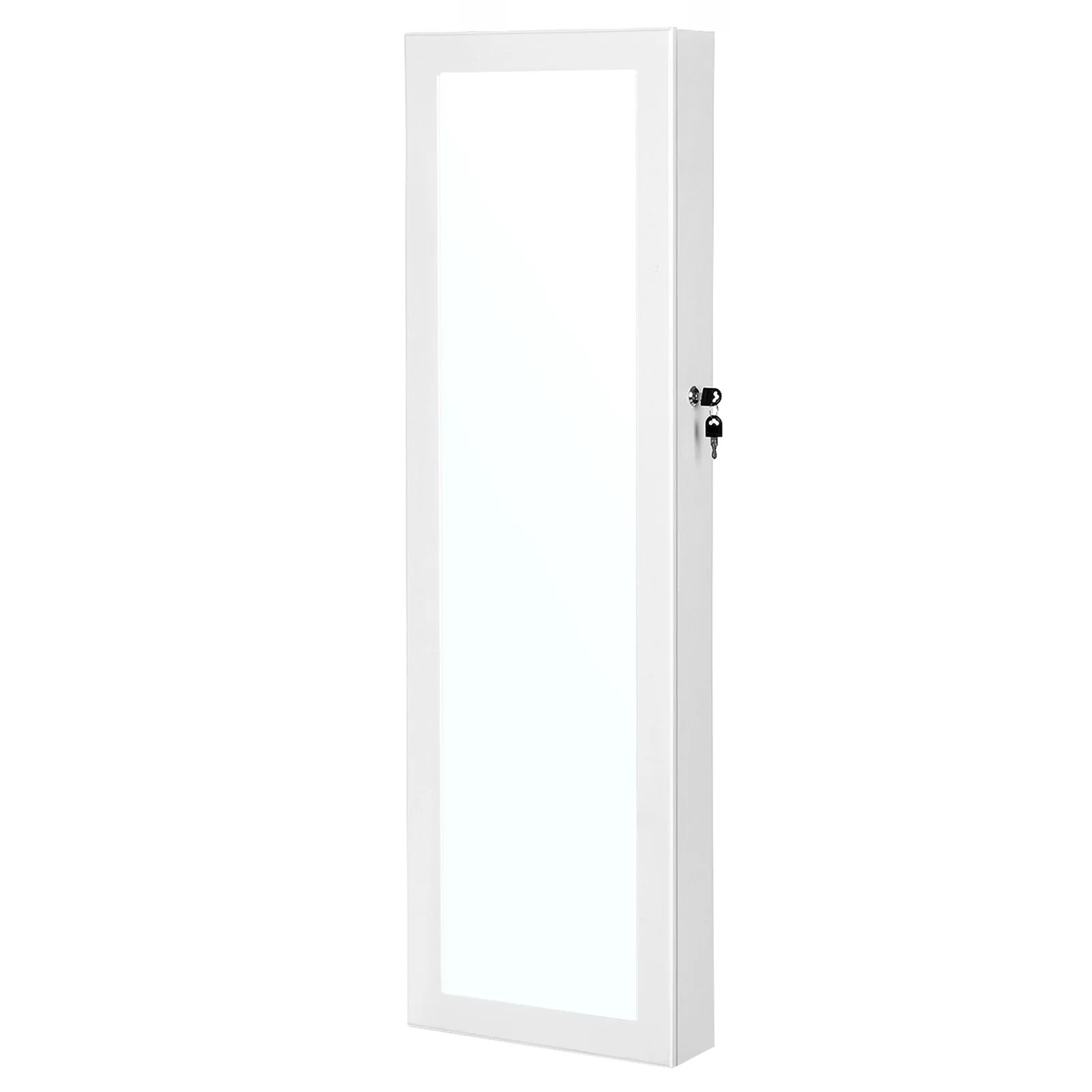 Lockable mirror jewelry armoire with lights for wall or door