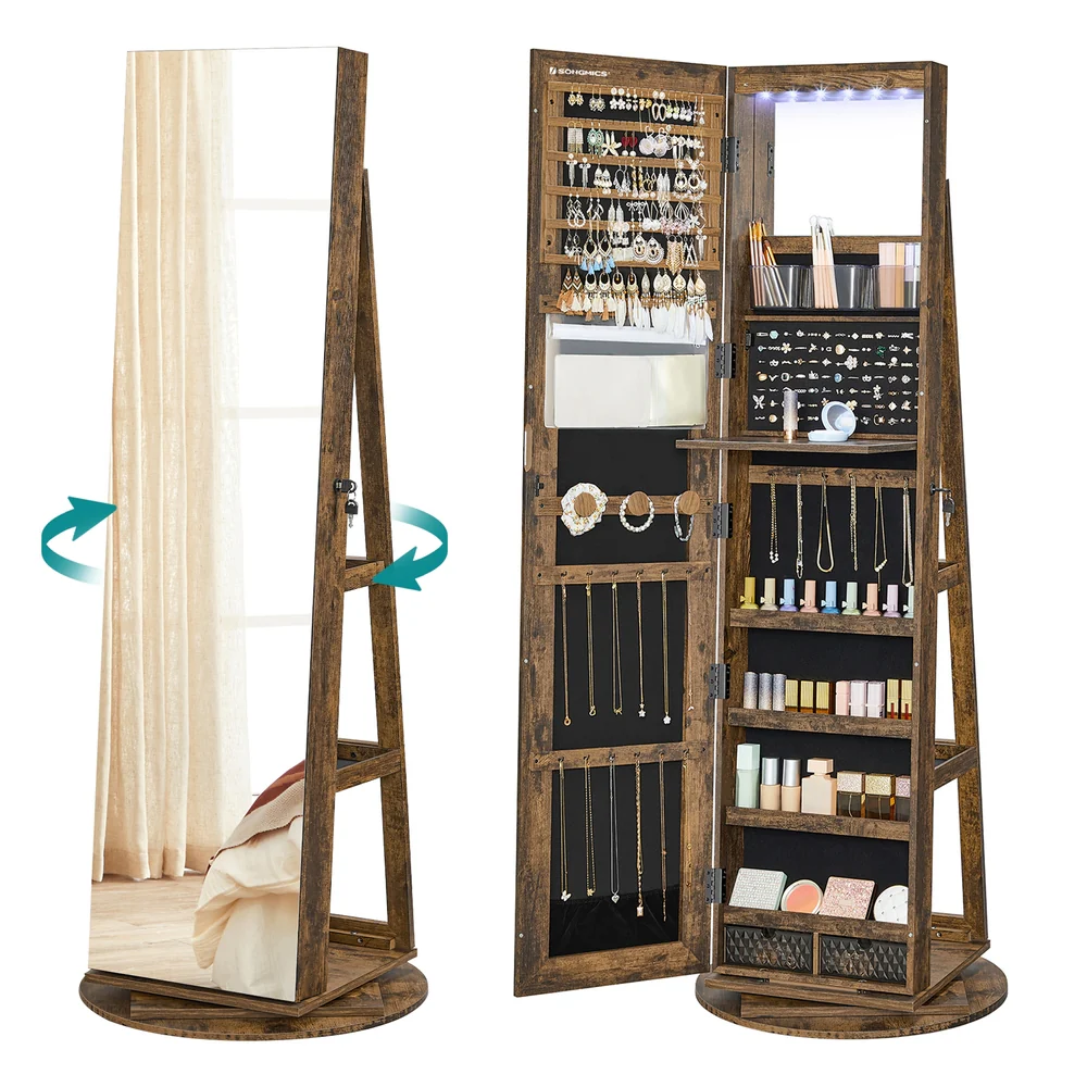 6 LEDs Lockable Mirror Jewelry Cabinet - Image 3