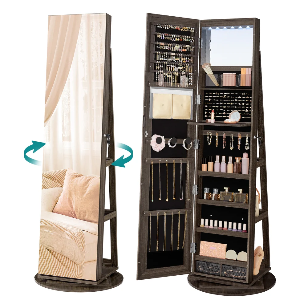 6 LEDs Lockable Mirror Jewelry Cabinet - Image 4
