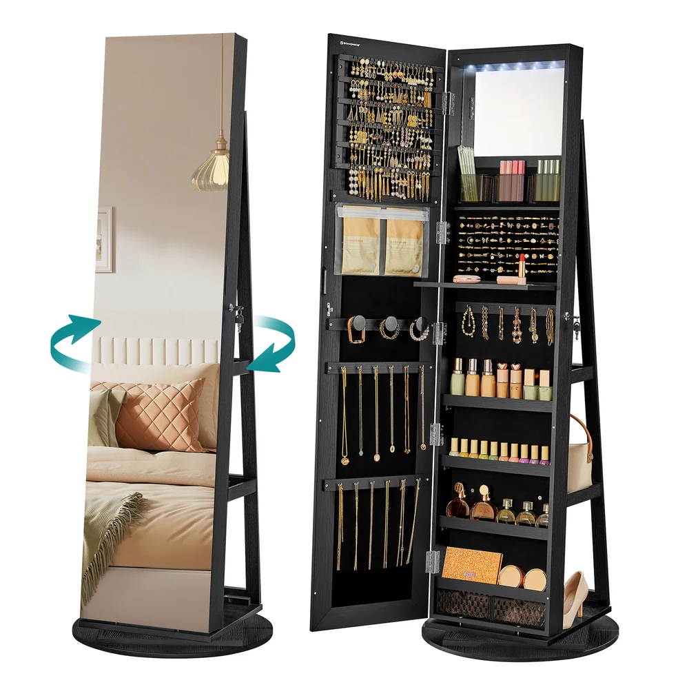 6 LEDs Lockable Mirror Jewelry Cabinet - Image 5