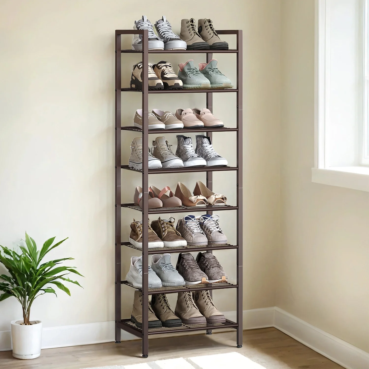 Tall metal shoe rack shelf for closet and small entryway spaces