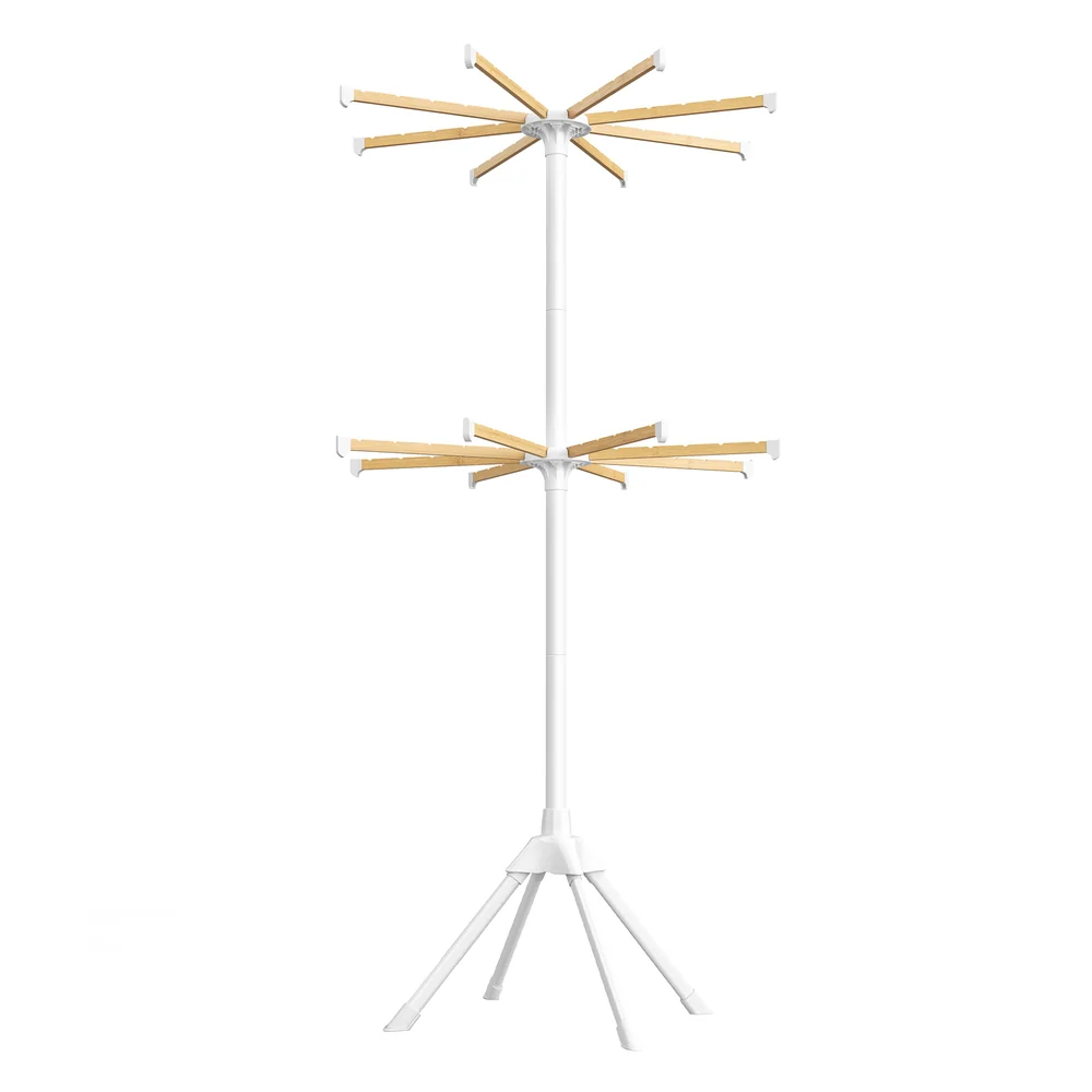 Foldable clothes drying rack with bamboo rods for indoor laundry