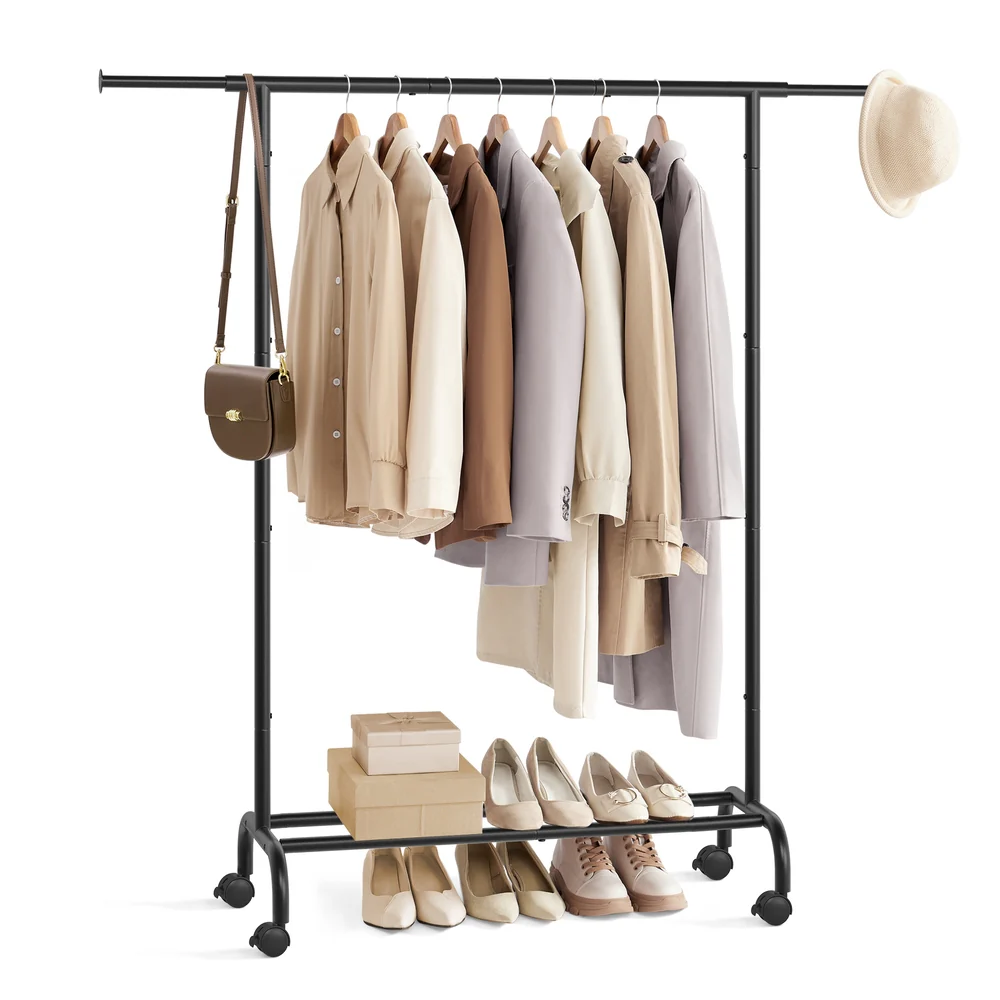 Clothes Rack with Extendable Rail and Wheels