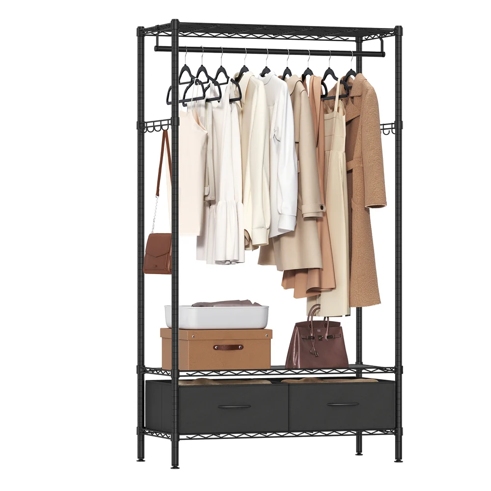 Clothes Rack with Mesh Shelf and Drawers