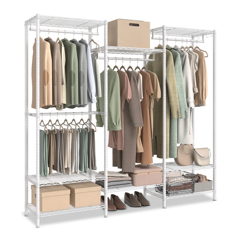 Dividable Clothing Rack with Adjustable Shelves and Hanging Rails