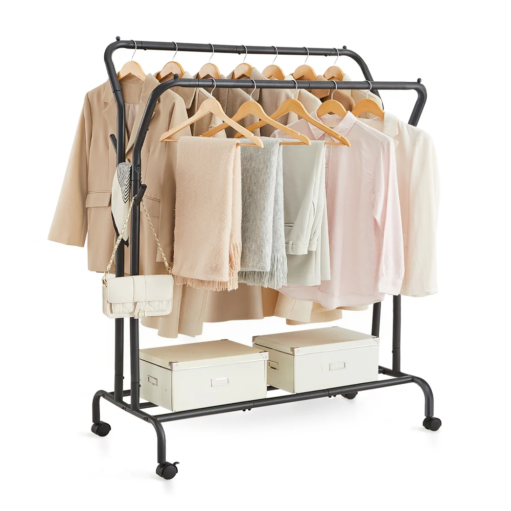 Double-Rod Clothes Rack with Wheels 40.7 Inches - Image 2