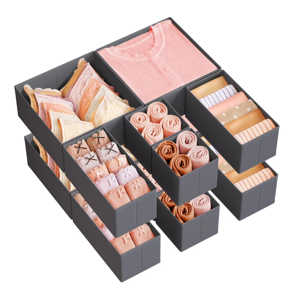 Foldable Fabric Storage Bins for Socks, Underwear, Bras, Ties, Scarves