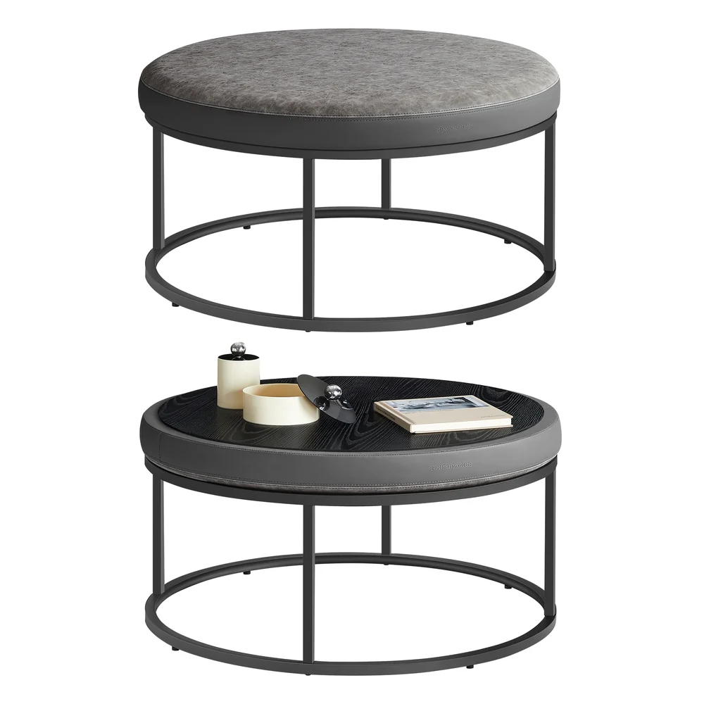 LUIZ Collection - Round Ottoman with Padded Seat - Image 3