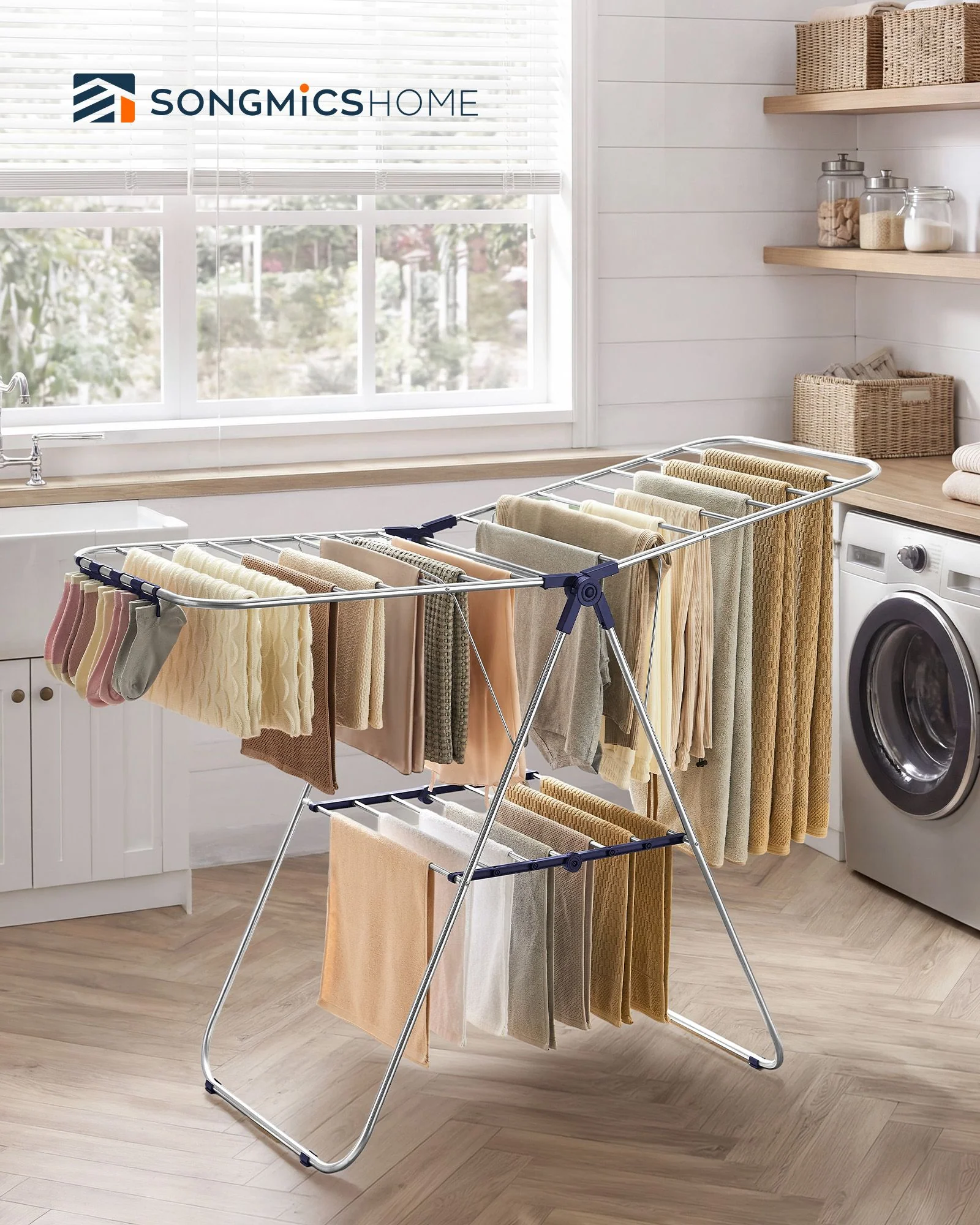 SONGMICS HOME Clothes Drying Rack with Wings