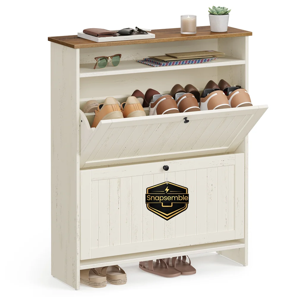 Snapsemble Superfast Assembly, Shoe Storage Cabinet for Entryway with 2 Flip Drawers