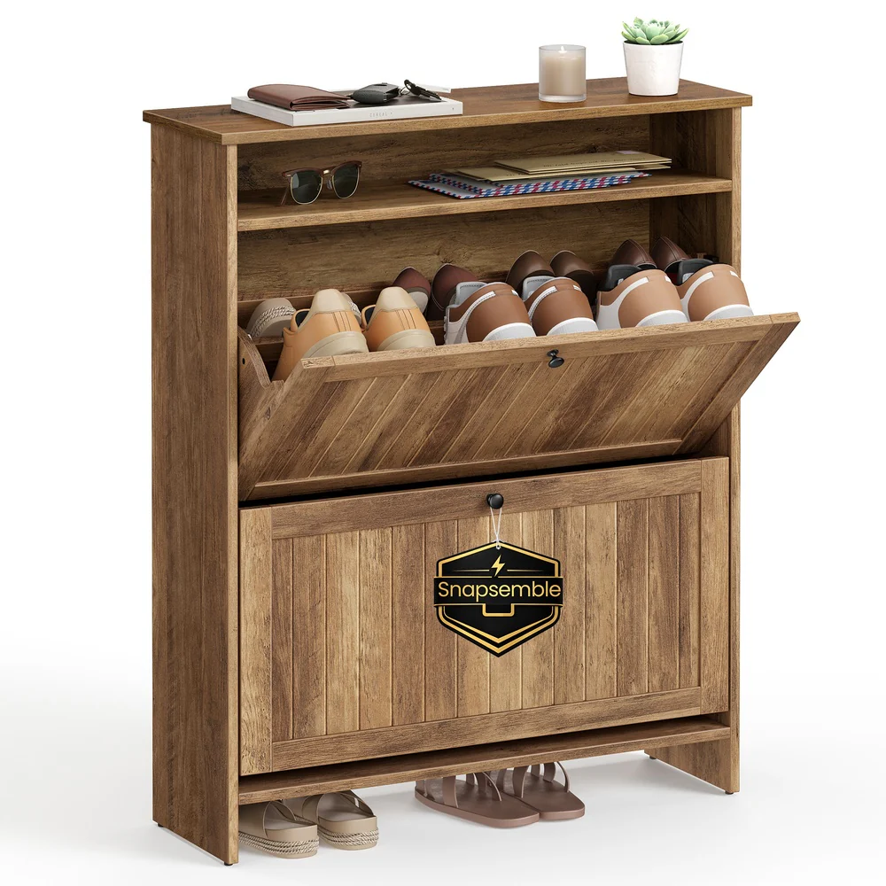 Snapsemble Superfast Assembly, Shoe Storage Cabinet for Entryway with 2 Flip Drawers - Image 2