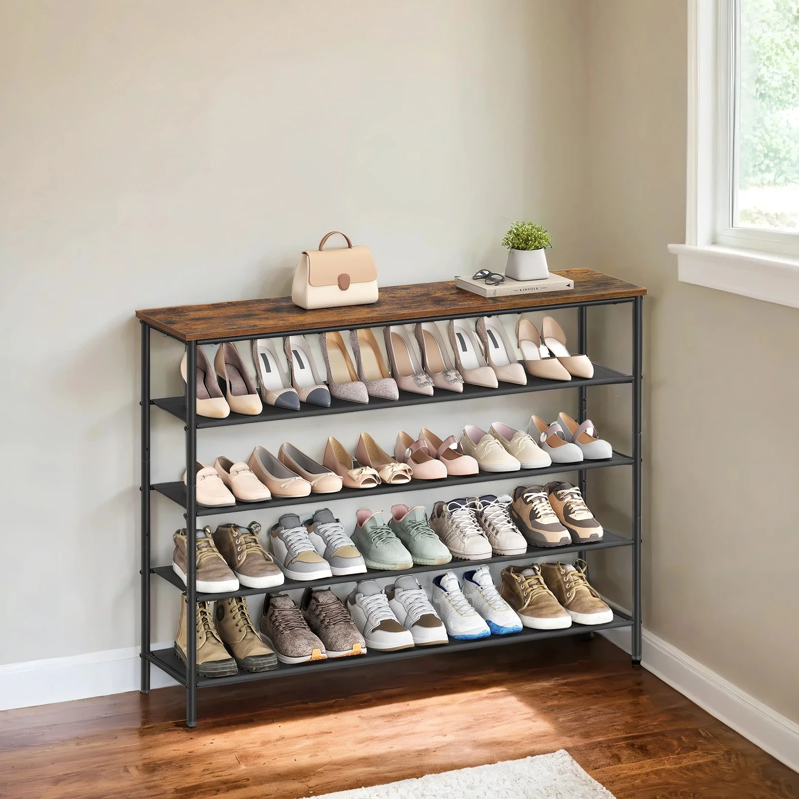 Shoe storage shelf with fabric tiers for entryway or closet - Image 2