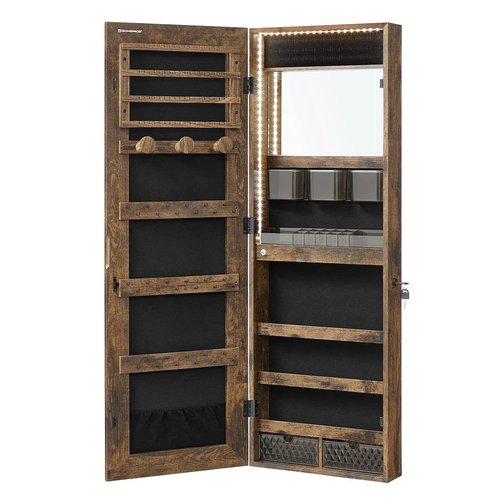 Hanging Jewelry Cabinet Armoire with Built-in Mirror and LED Lights - Image 3