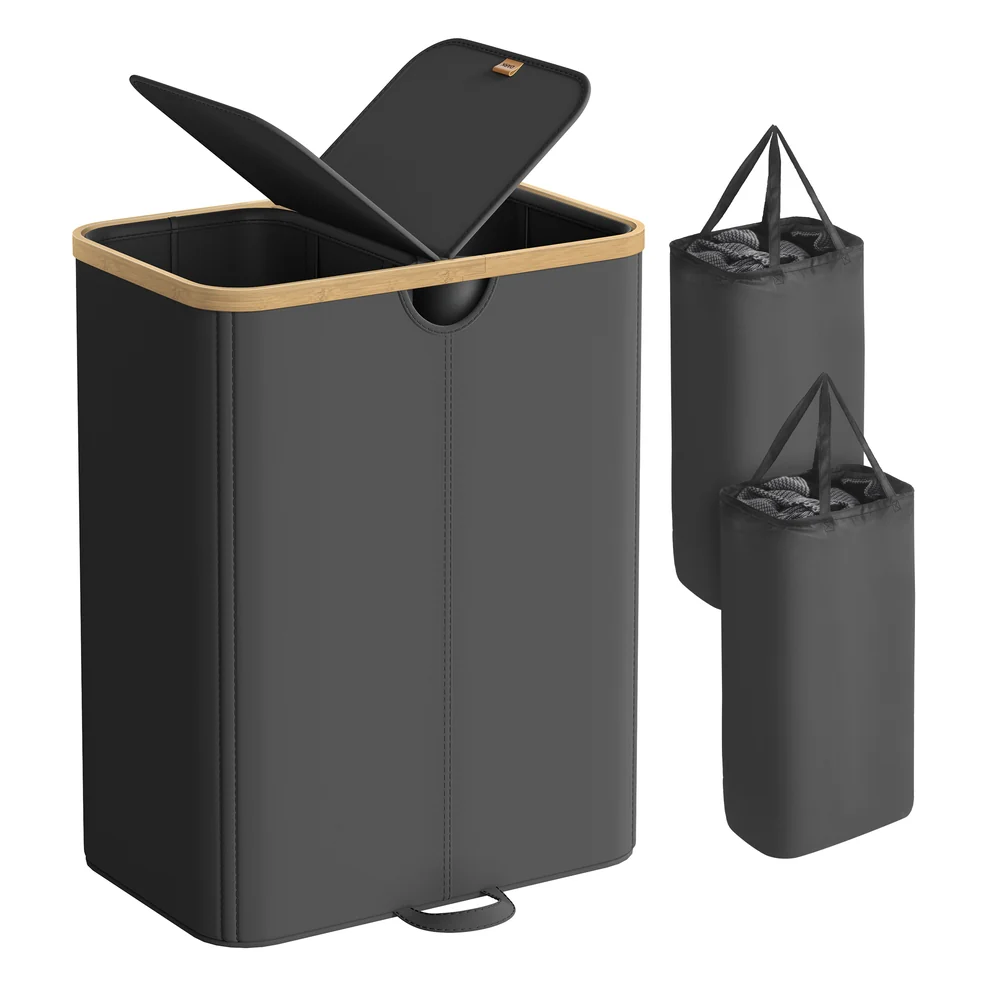 Laundry hamper with dual compartments and removable liner