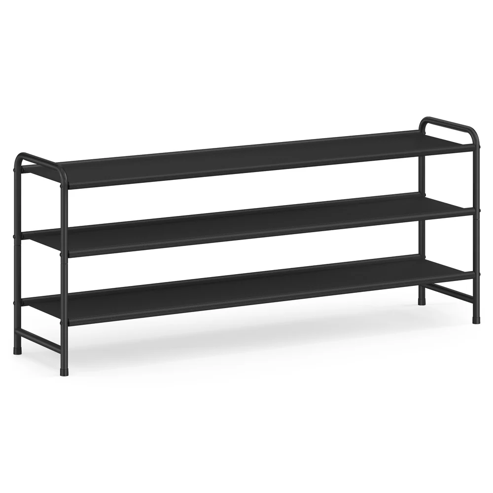 Long shoe rack organizer holds many pairs for closet or entryway