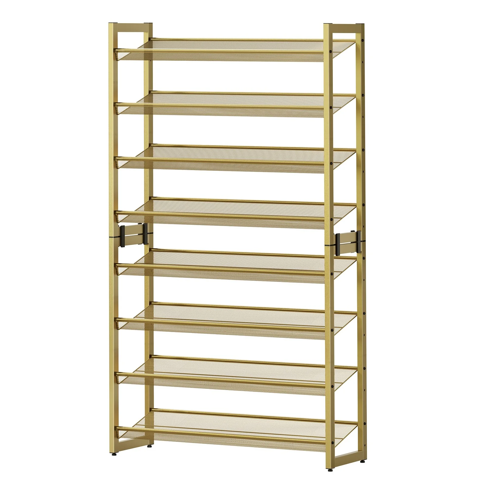 Metal shoe storage rack set with stackable adjustable shelves