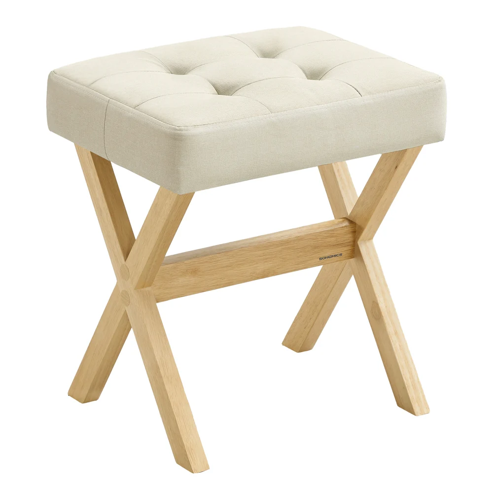 Padded vanity stool with solid wood legs for bedroom - Image 3