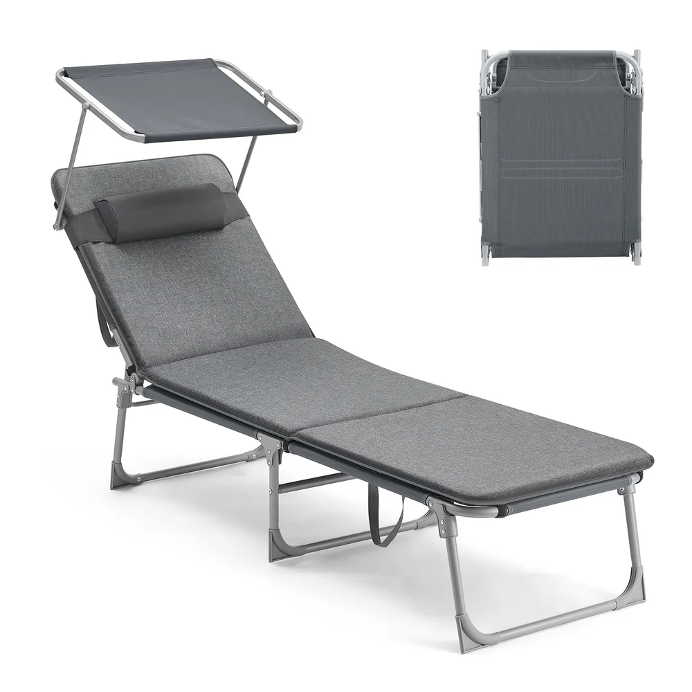 Patio Lounge Beach Chair with Mattress for Adults
