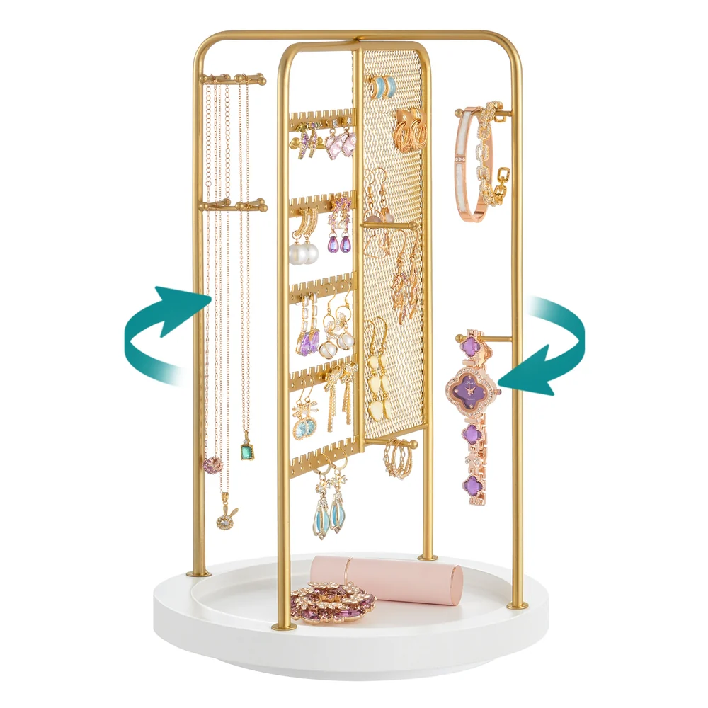 Rotating Jewellery Stand with a Bottom Tray Champagne