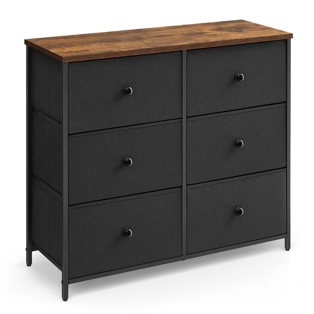 Rustic Brown Chest of Drawers with Fabric Drawers - Image 5