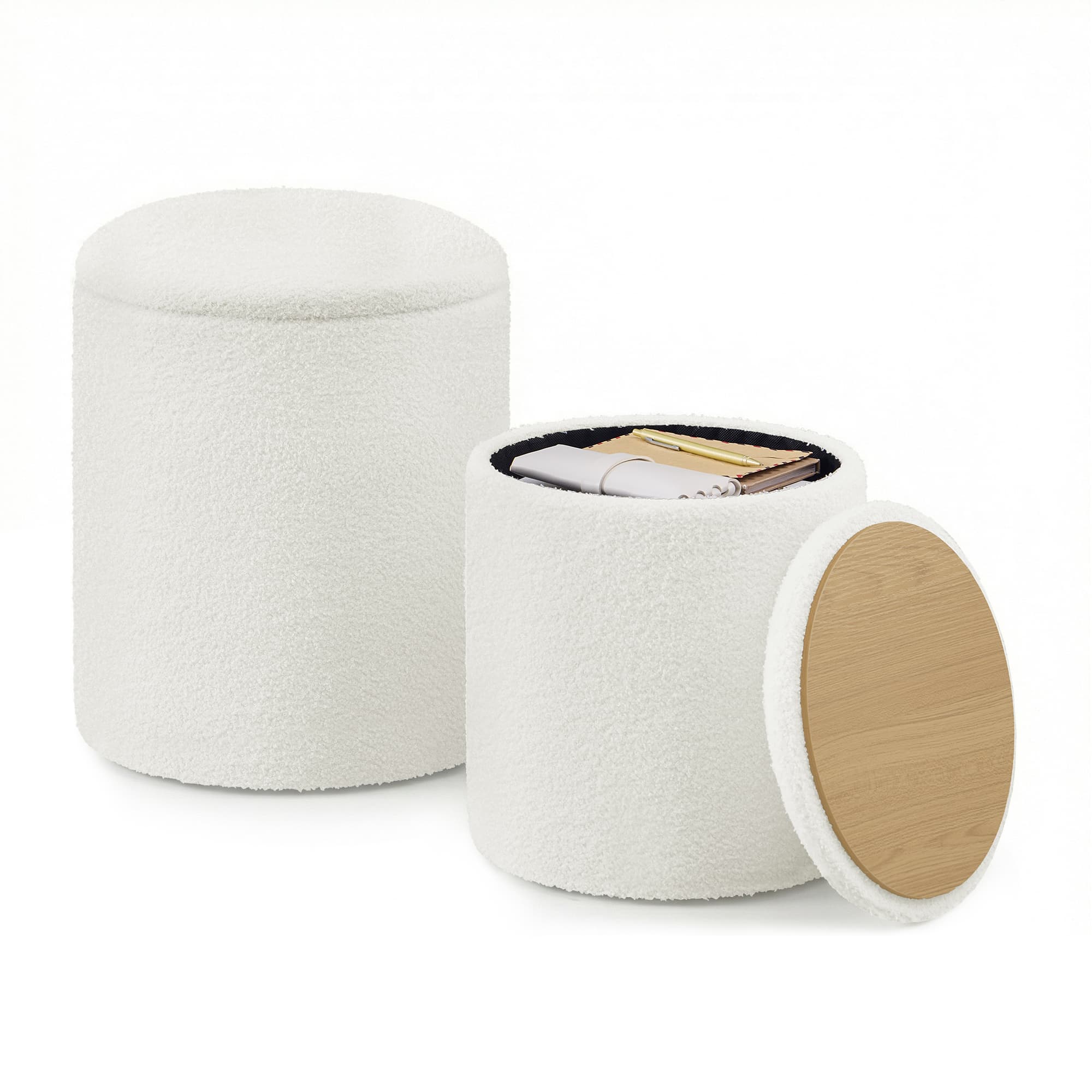 Set of two round storage stools for bedroom and lounge