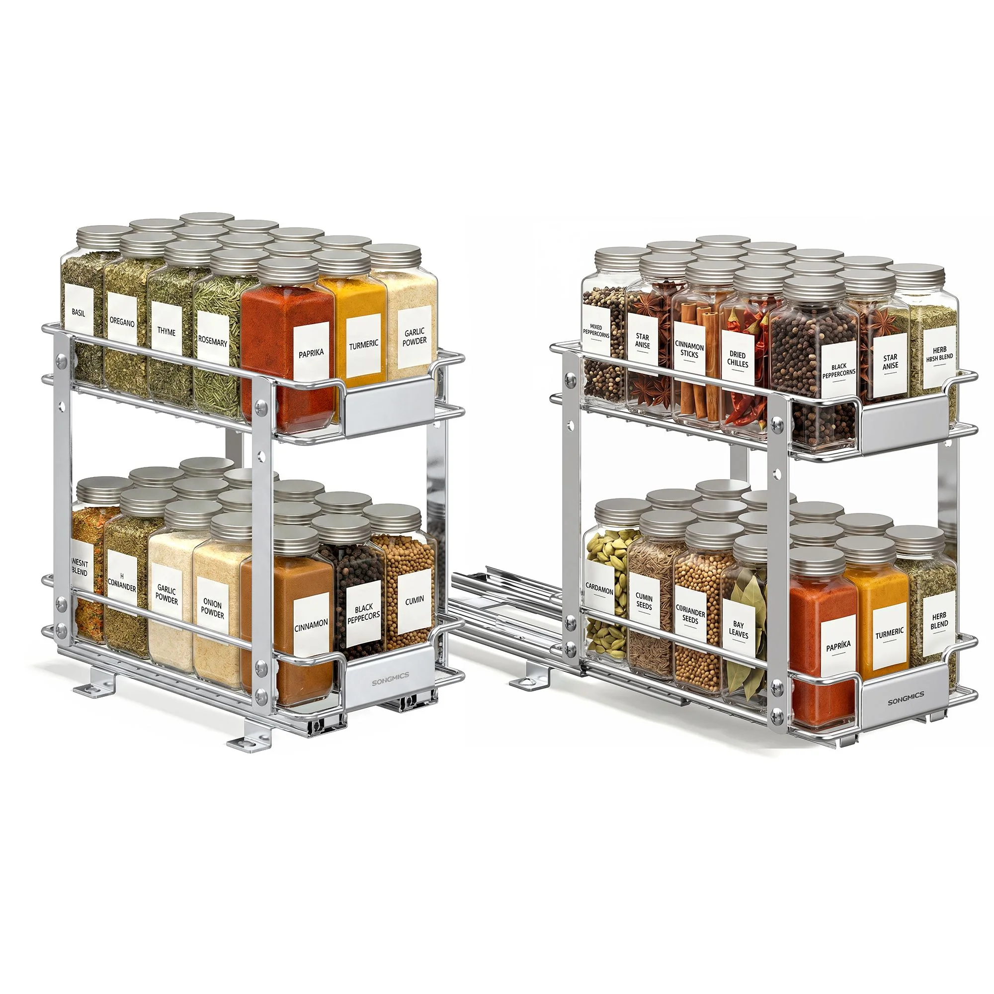 SONGMICS 2 Tier Pull Out Spice Rack for inside Cabinets
