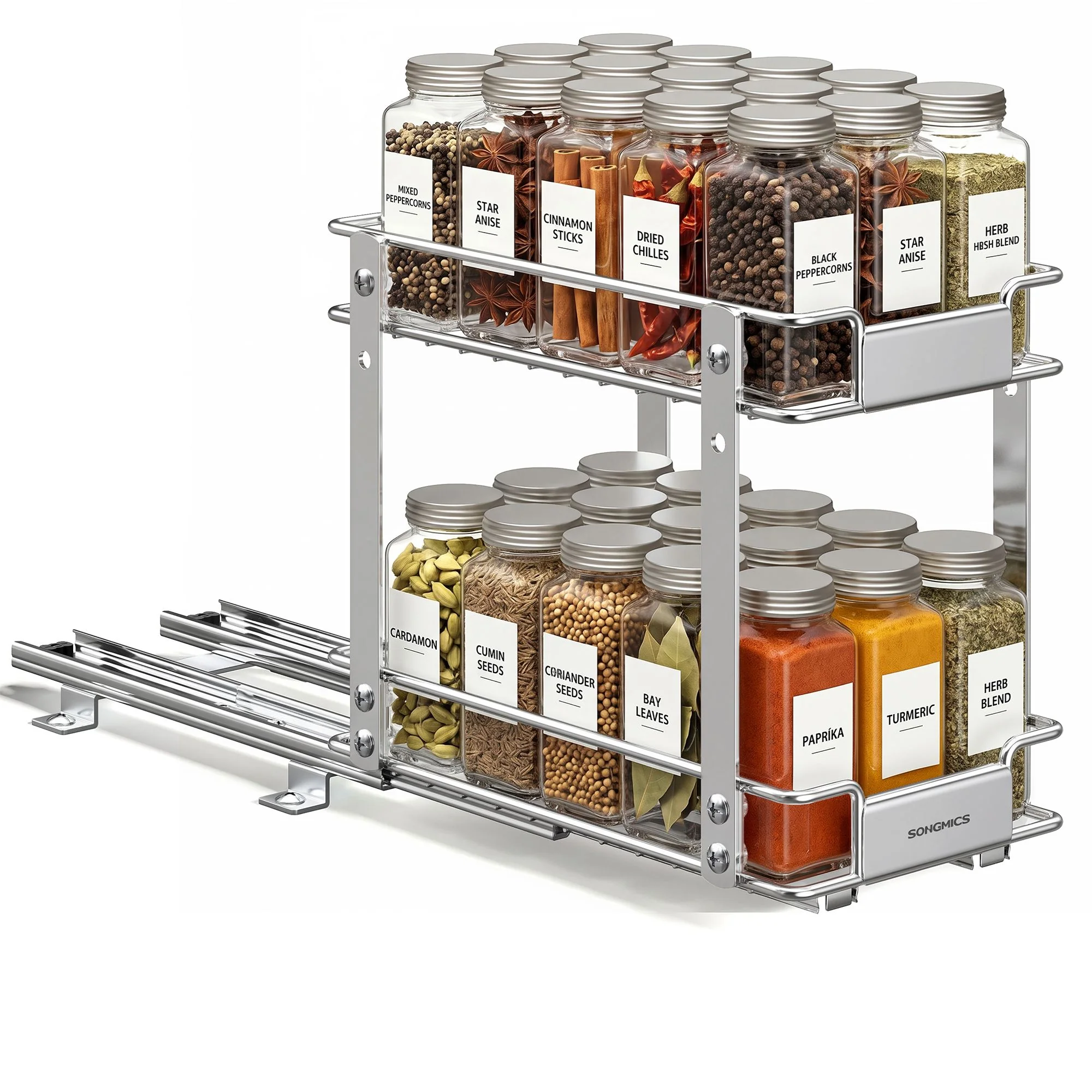 SONGMICS 2 Tier Pull Out Spice Rack for inside Cabinets