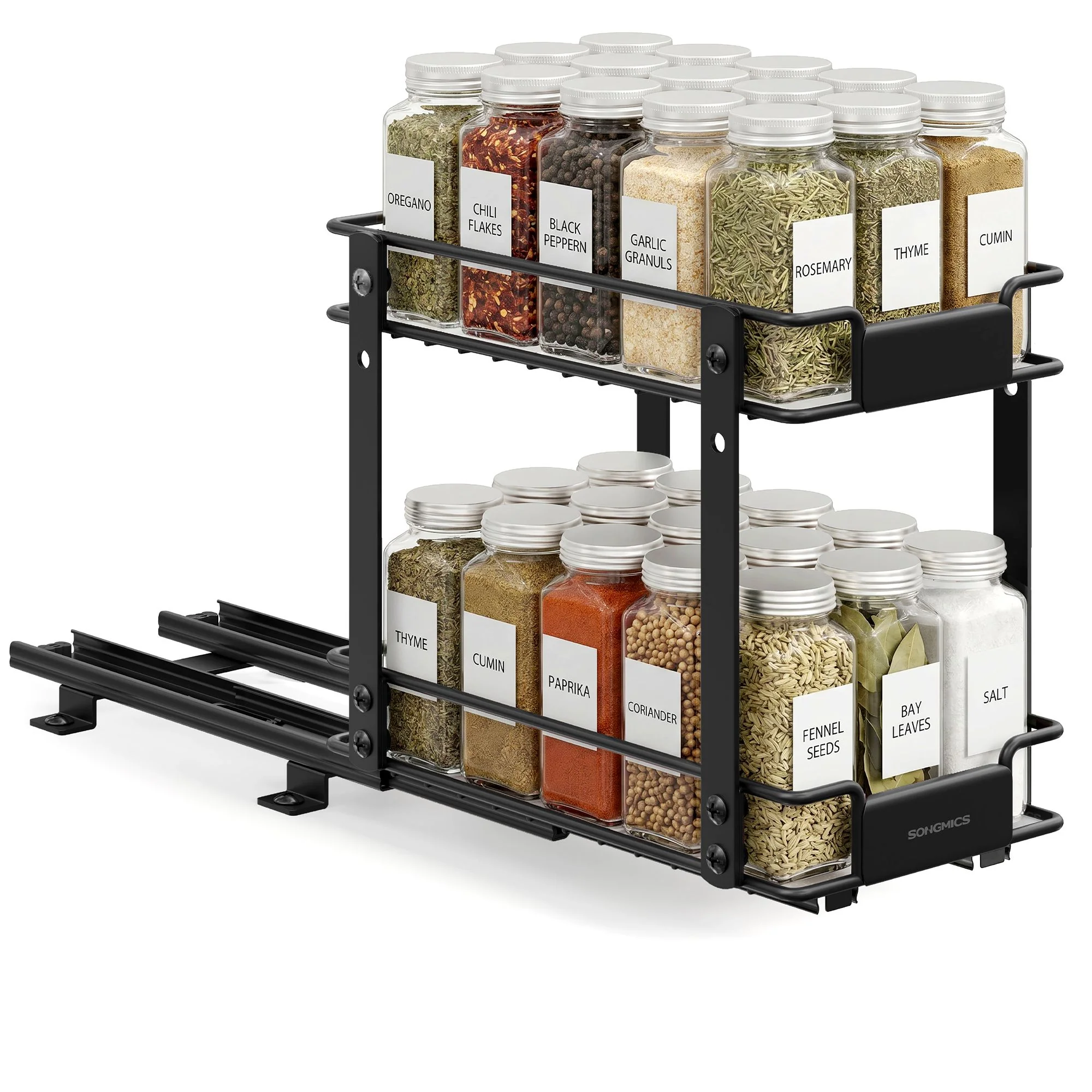 SONGMICS 2 Tier Pull Out Spice Rack for inside Cabinets - Image 2