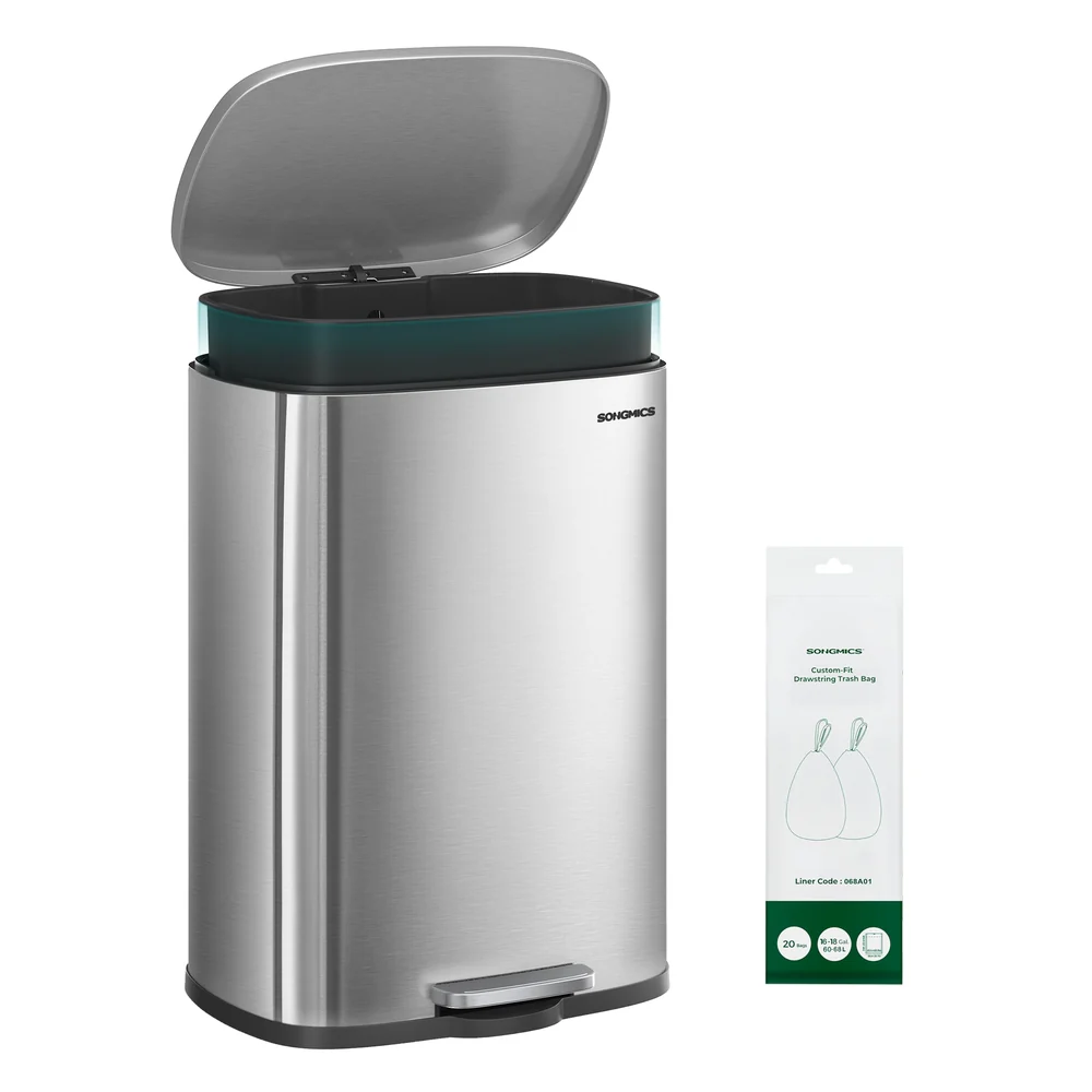 Soft close stainless steel trash can for kitchen