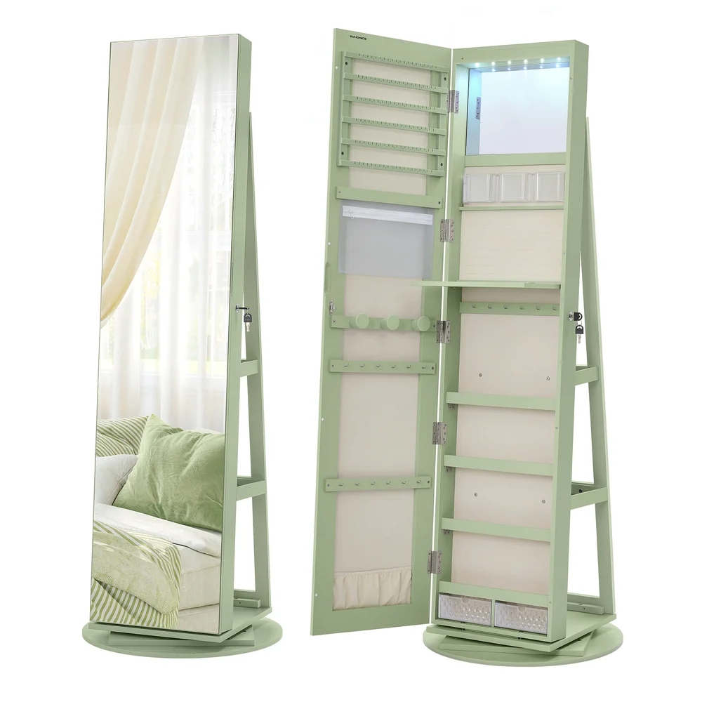 6 LEDs Lockable Mirror Jewelry Cabinet