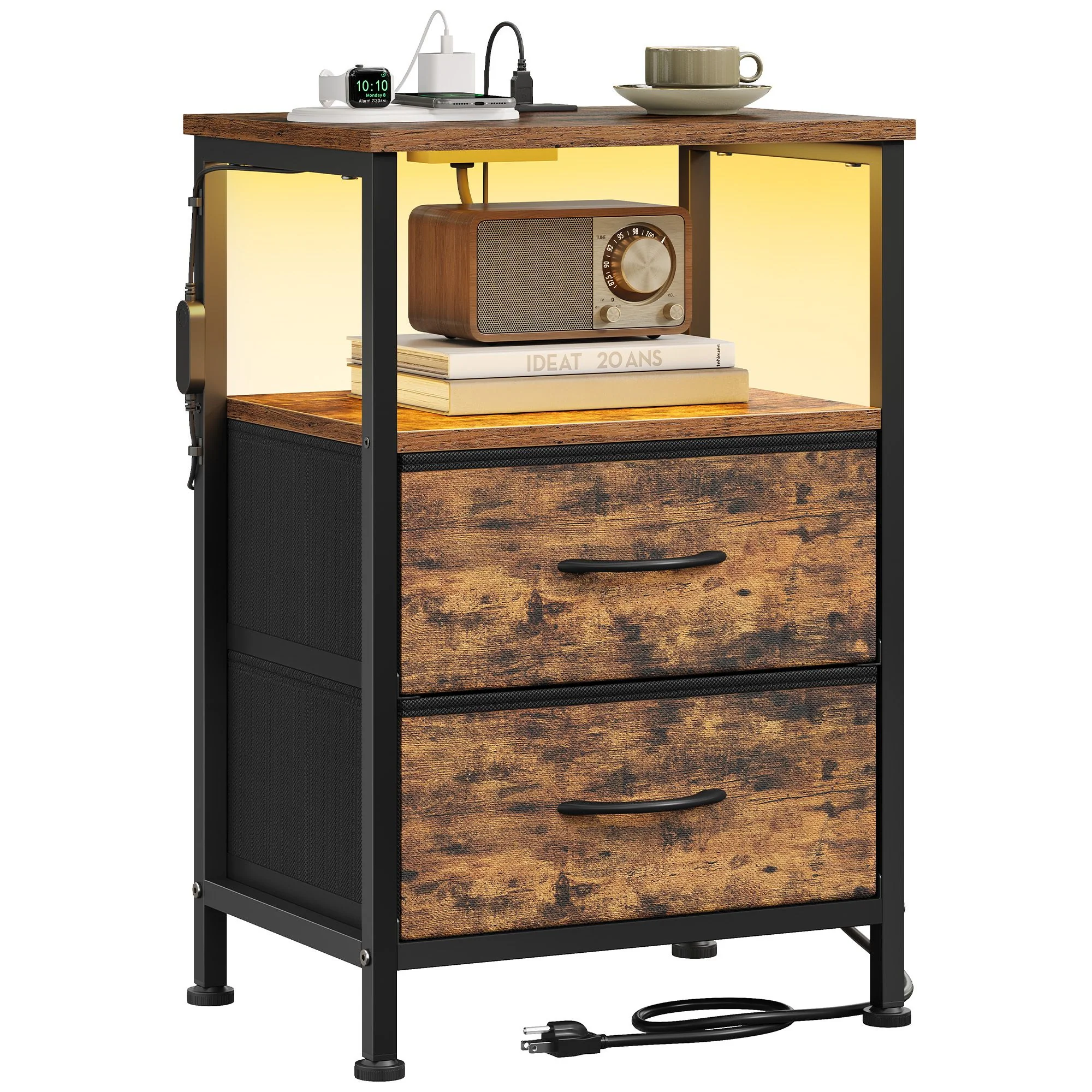 SONGMICS BELLAH Collection - Nightstand with Charging Station and App-Controlled Adjustable LED Lights