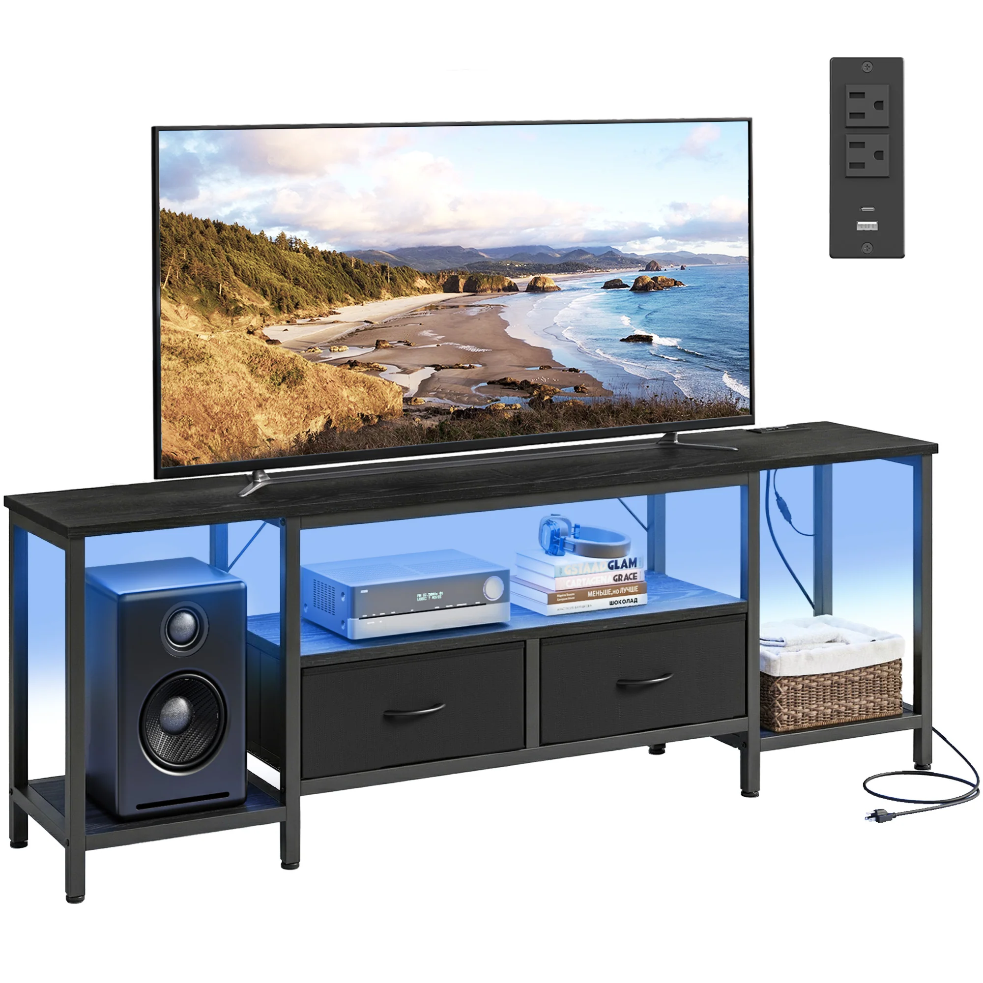 SONGMICS BELLAH Collection - TV Stand with Power Outlets and Lights