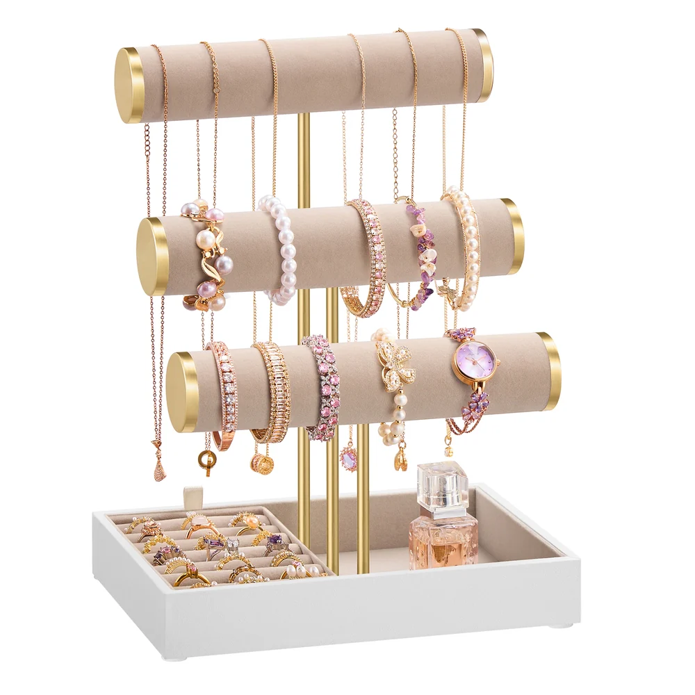 Jewelry stand with velvet tray and removable ring holder