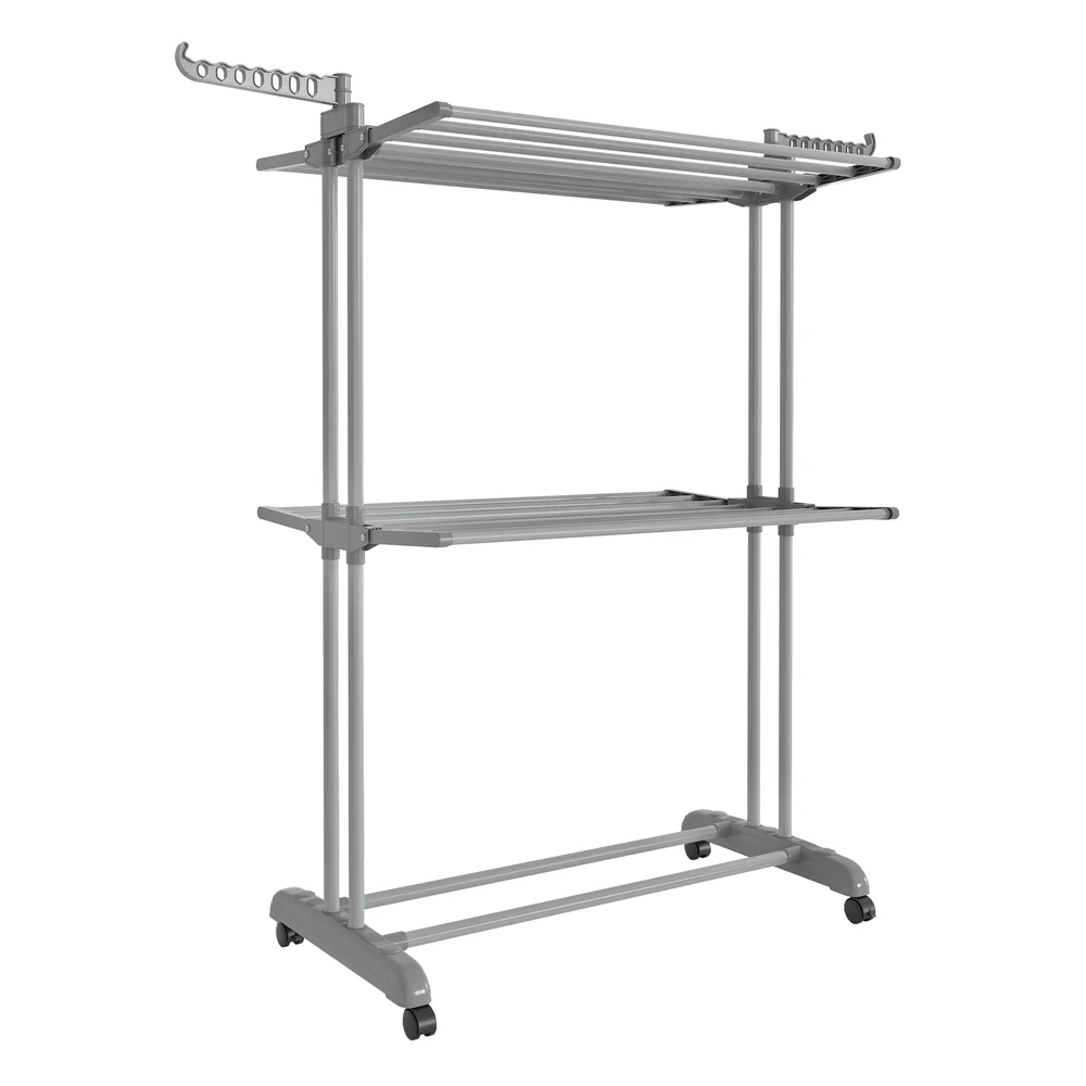 SONGMICS Clothes Drying Rack 3-Tier, Foldable Laundry Drying Rack 148 cm Tall, Stainless Steel, Rolling Laundry Horses