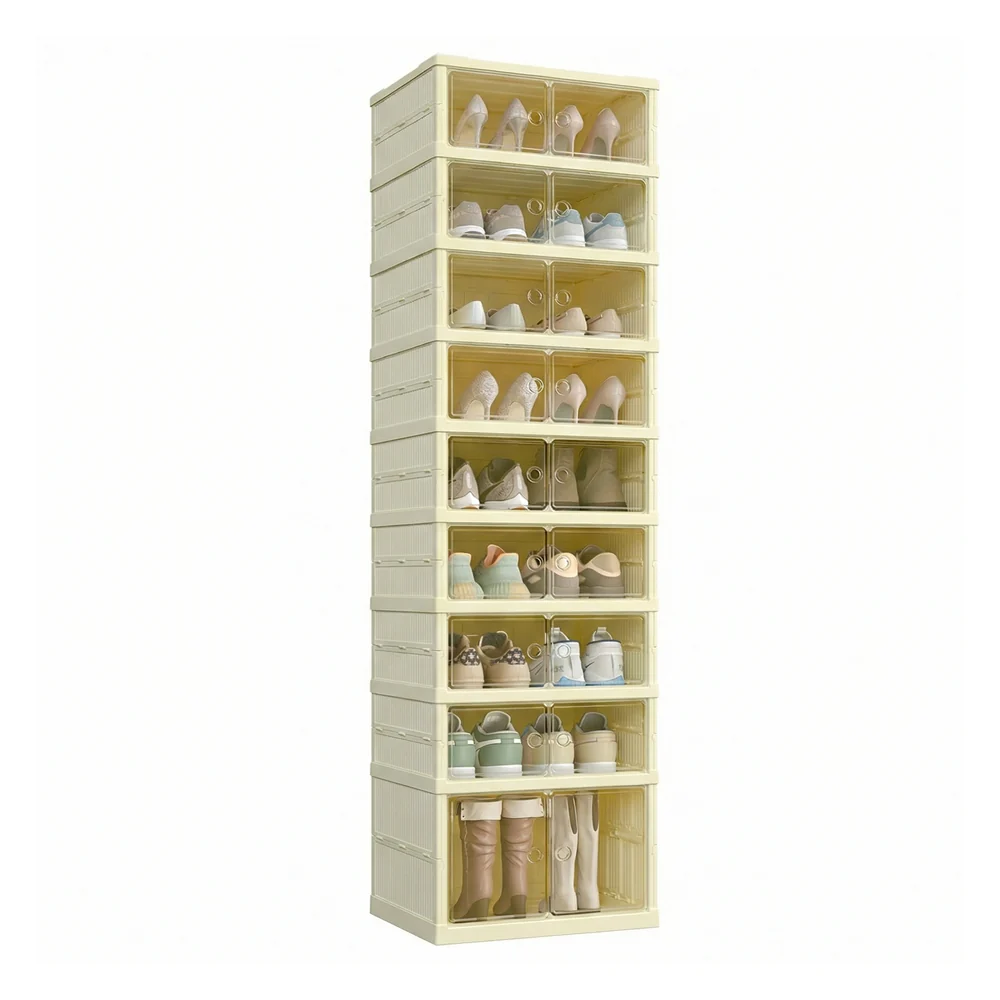 SONGMICS Foldble Shoe Storage Organizer for Closet, Stackable Sneaker Cabinet with Magnetic Door